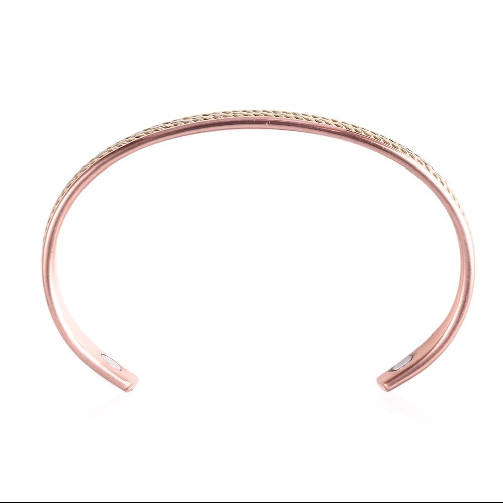 Rose Gold, and Silver Tone Rope Cuff Copper Magnetic Bracelet - Picture 4 of 5
